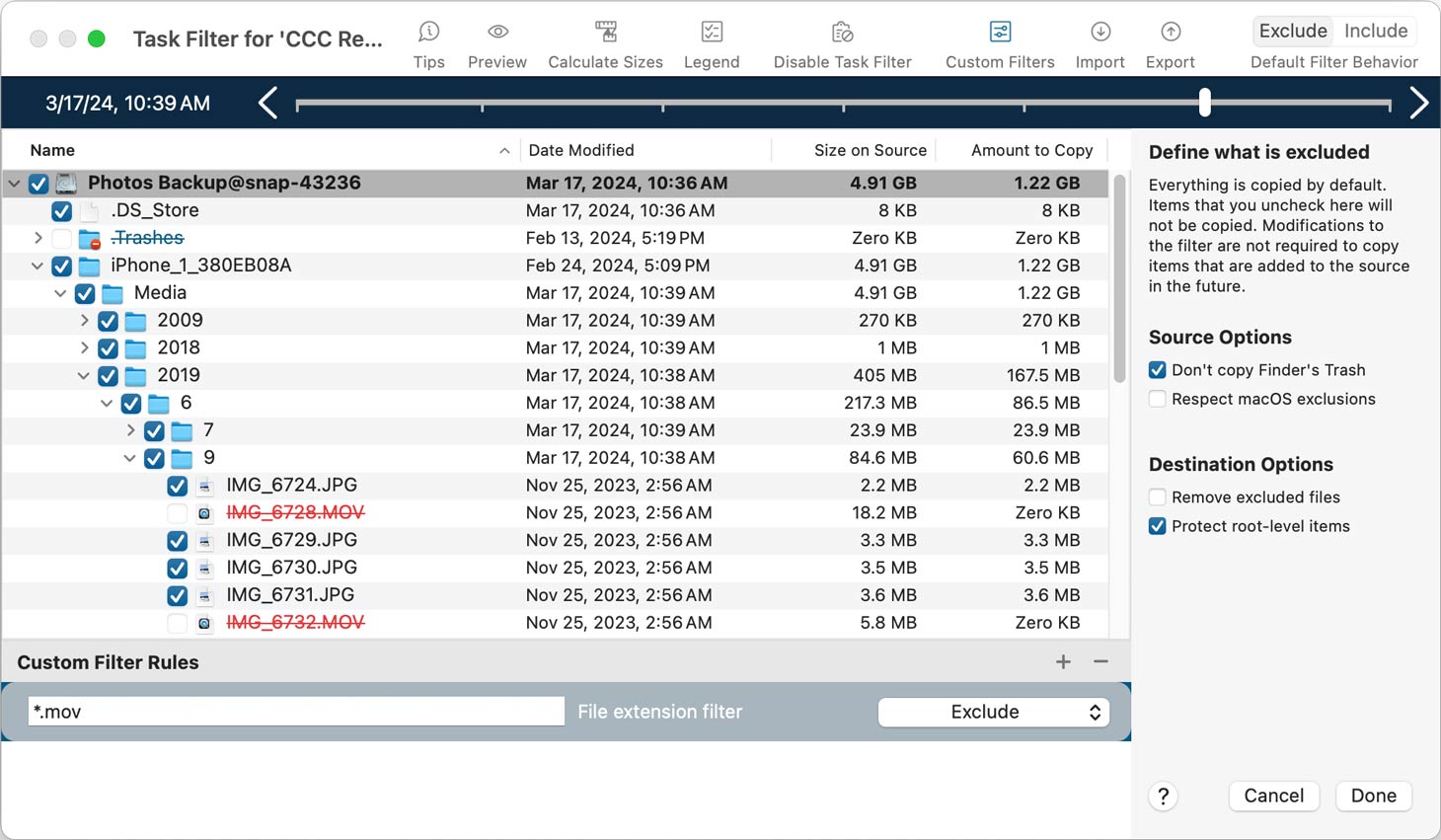 CCC task filter window