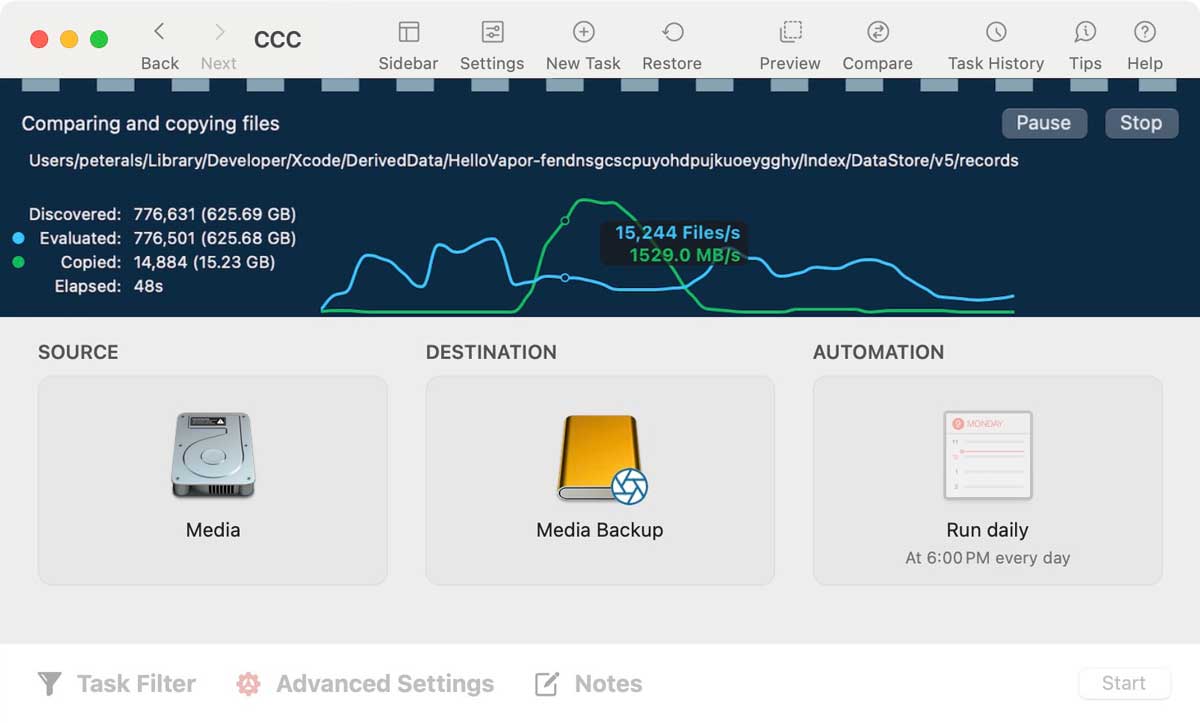 The Carbon Copy Cloner main window